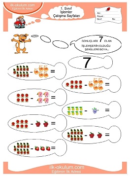 Çocuklar İçin toplam işlemi yaprak testleri 